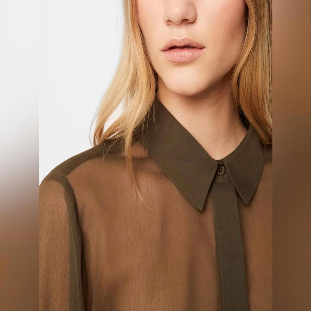 French connection Crinkle Georgette Clasic shirt collar in black and white polka - Picture 3 of 9
